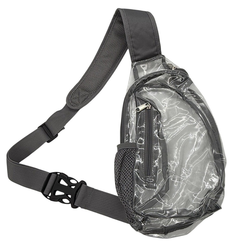 Clear PVC Sling Bag Stadium Approved Crossbody Backpack Grey Trim